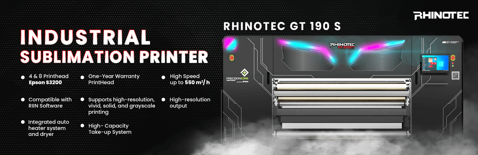 RHINOTEC GT 190 S SUBLIMATION MACHINE PRINTING FOR INDUSTRIAL